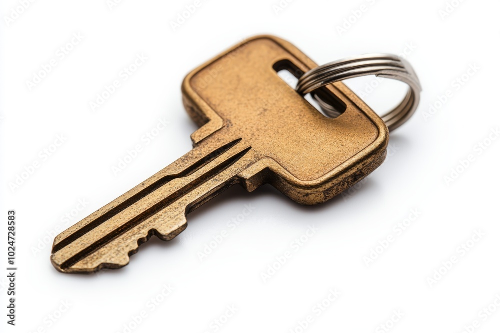 Golden Key with Keyring Isolated on White Background Golden Key with Keyring Isolated on White Background