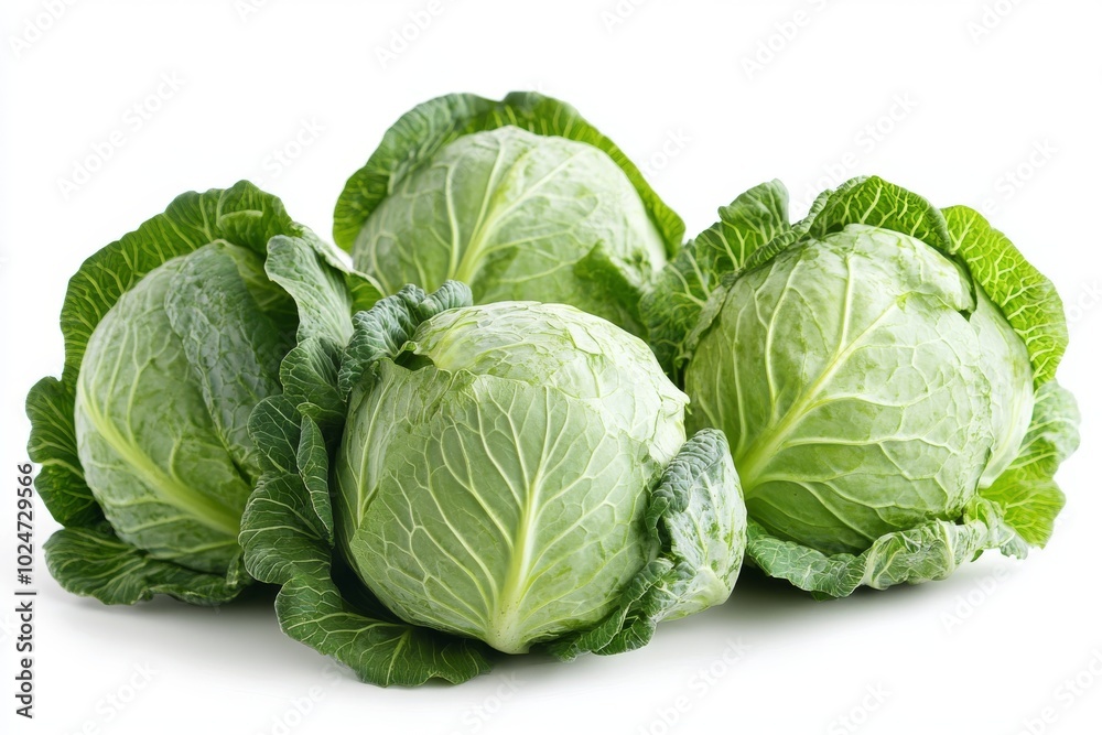 Fresh Green Cabbage Heads Isolated on White Background Fresh Green Cabbage Heads Isolated on White Background