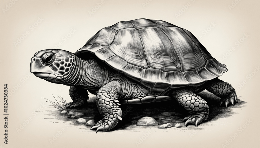 Fototapeta premium Vintage Turtle Head Sketch in Retro Engraving Style.