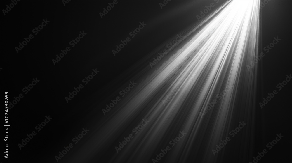 White light beam on a black background, with light from the side, a spotlight, and light streaks and rays White light beam on a black background, with light from the side, a spotlight, and light streaks and rays