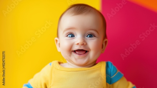 Joyful baby laughing agains...