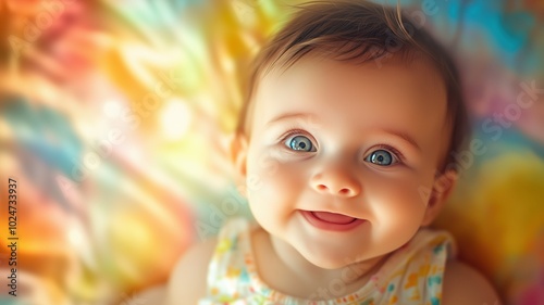 Joyful baby laughing agains...