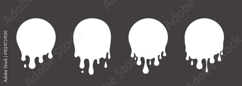 Circle with milky drips. Abstract melt silhouette. Round blobs set