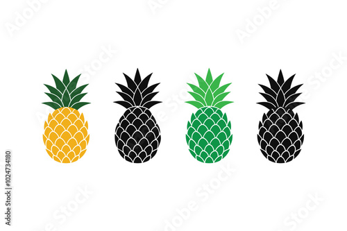 Pineapple vector art illustration. pineapple silhouette vector art icons set. pineapple fruit icon designs Symbol Isolated, Vector Illustration. 