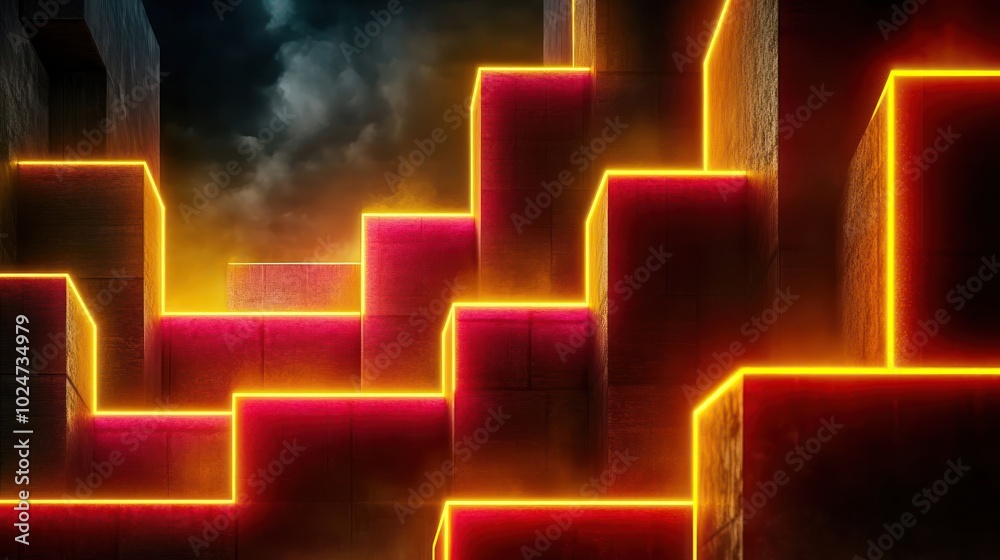 Abstract geometric shapes with glowing edges, creating a futuristic and vibrant atmosphere. Abstract geometric shapes with glowing edges, creating a futuristic and vibrant atmosphere.
