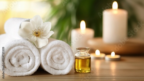 Spa Essentials with Candles and Natural Elements