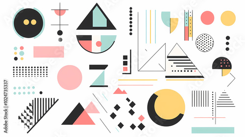 Geometric shapes and compositions inspired by Bauhaus or Memphis. Retro elements, geometric pattern for banners, posters, and leaflets. Geometric design background vector