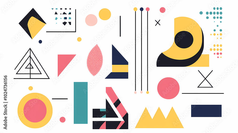 Geometric shapes and compositions inspired by Bauhaus or Memphis. Retro elements, geometric pattern for banners, posters, and leaflets. Geometric design background vector Geometric shapes and compositions inspired by Bauhaus or Memphis. Retro elements, geometric pattern for banners, posters, and leaflets. Geometric design background vector
