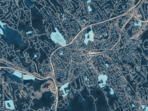 Painterly Style City Map of Danbury  Connecticut, USA in a Blue Color Scheme. photo