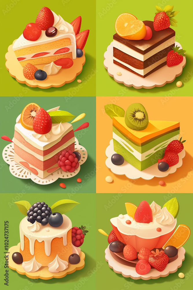 Colorful and varied fruit cakes Colorful and varied fruit cakes