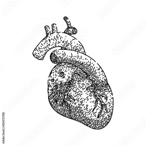 heartbeat heart hand drawn. pulse rhythm, ventricle aorta, artery vein heartbeat heart vector sketch. isolated black illustration