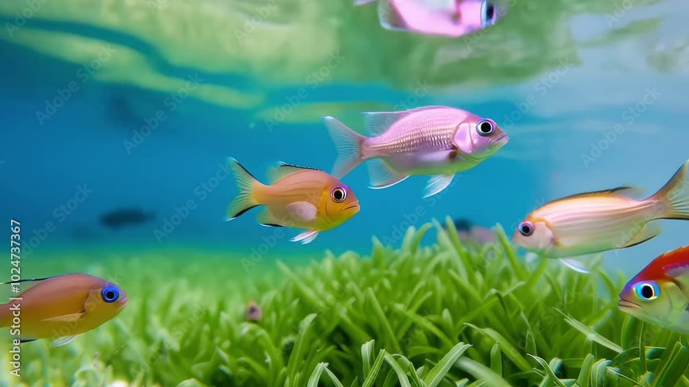 Tropical Aquarium with Colorful Fish and Vibrant Sea Plants Underwater Scene Tropical Aquarium with Colorful Fish and Vibrant Sea Plants Underwater Scene