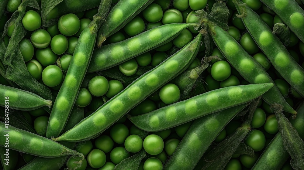 Close-up view of multiple green peas in pods and loose peas on a textured surface, showcasing vibrant green colors and natural texture details. Close-up view of multiple green peas in pods and loose peas on a textured surface, showcasing vibrant green colors and natural texture details.