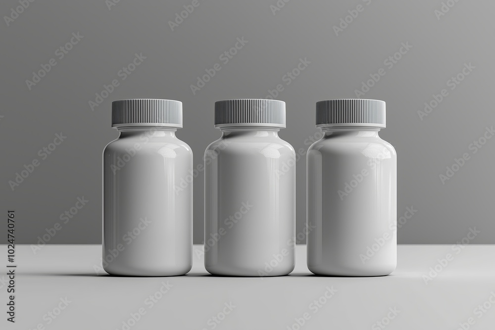 three white jars with pills and reeds on a white background, gns mockup three white jars with pills and reeds on a white background, gns mockup