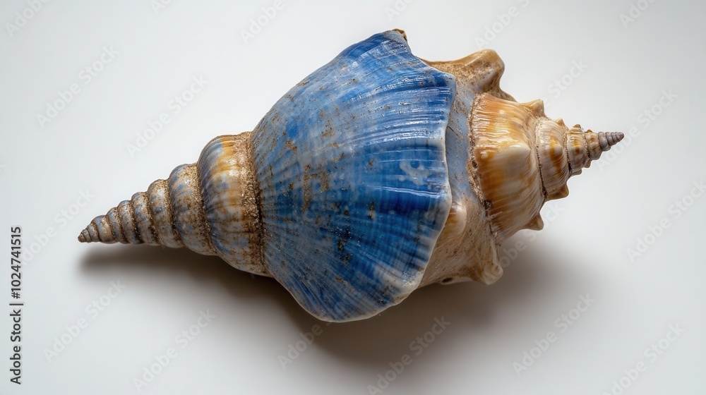 Single blue seashell with detailed lines for beach-themed decor and design Single blue seashell with detailed lines for beach-themed decor and design