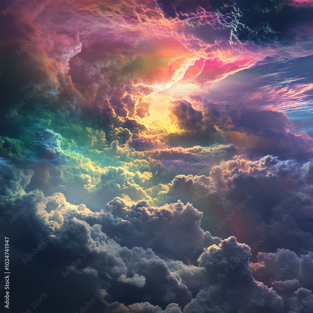A vibrant, colorful sky filled with dramatic clouds and light, evoking a sense of wonder and beauty. A vibrant, colorful sky filled with dramatic clouds and light, evoking a sense of wonder and beauty.