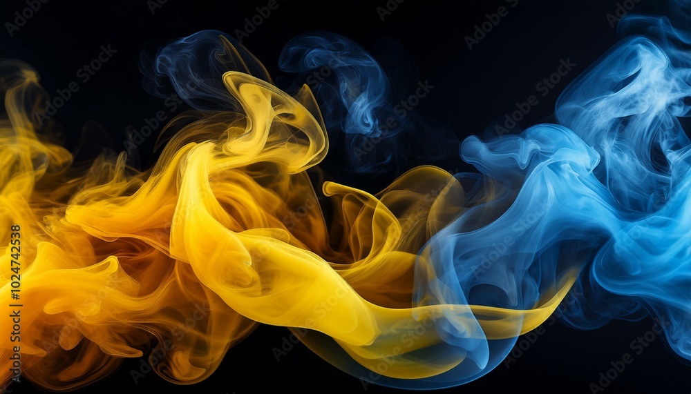 Fototapeta premium yellow blue smoke in neon light on black background