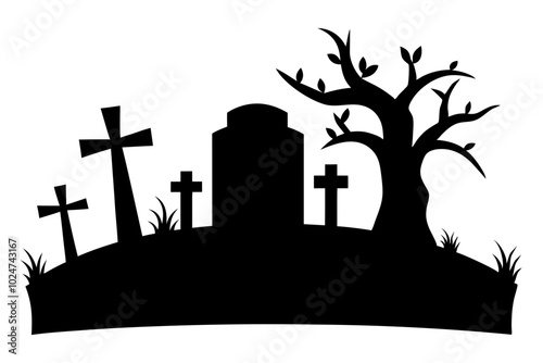 Creepy tombstones in a graveyard | vector silhouette illustration on white background