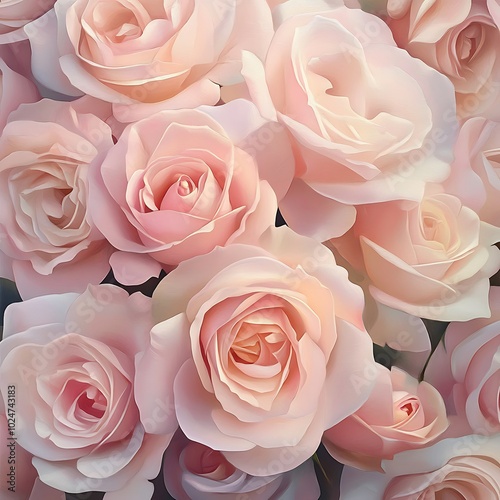 A close-up of delicate pink roses, showcasing their soft petals and romantic appeal.