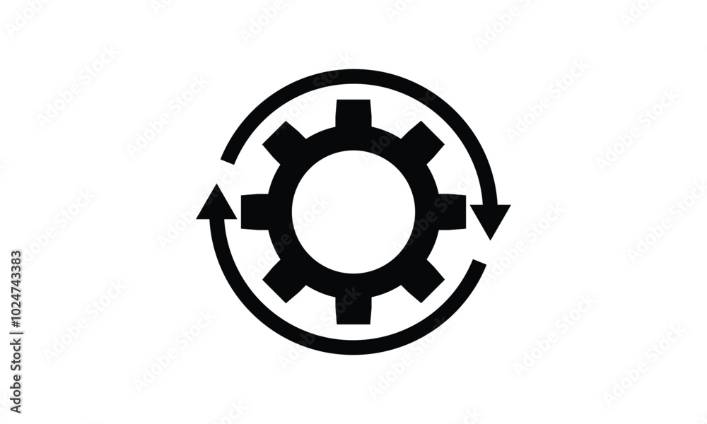 Workflow process icon in flat style. Workflow business concept, Gear cog wheel with arrows vector. Workflow process icon in flat style. Workflow business concept, Gear cog wheel with arrows vector.