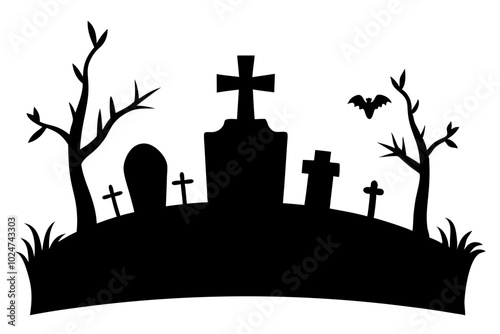 Creepy tombstones in a graveyard | vector silhouette illustration on white background