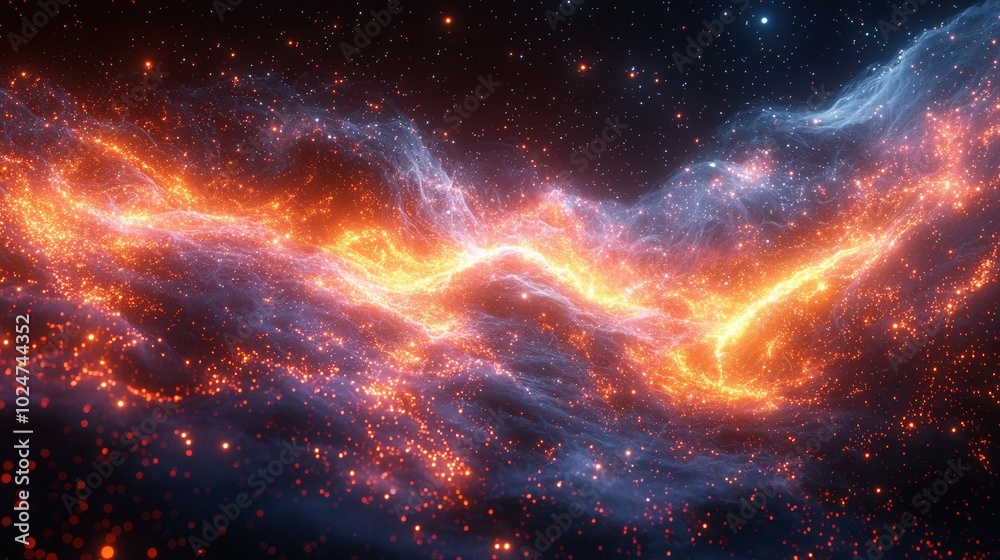 A stunning cosmic nebula scene filled with vibrant orange and blue colors, illuminated by countless stars in the deep universe. A stunning cosmic nebula scene filled with vibrant orange and blue colors, illuminated by countless stars in the deep universe.