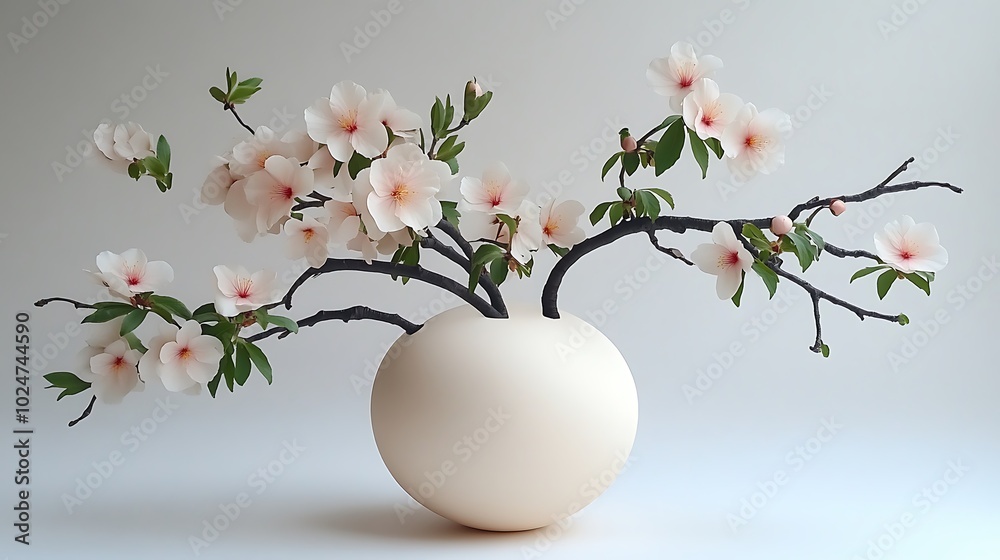 Elegant Minimalist Round Vase with Floral Arrangement Elegant Minimalist Round Vase with Floral Arrangement