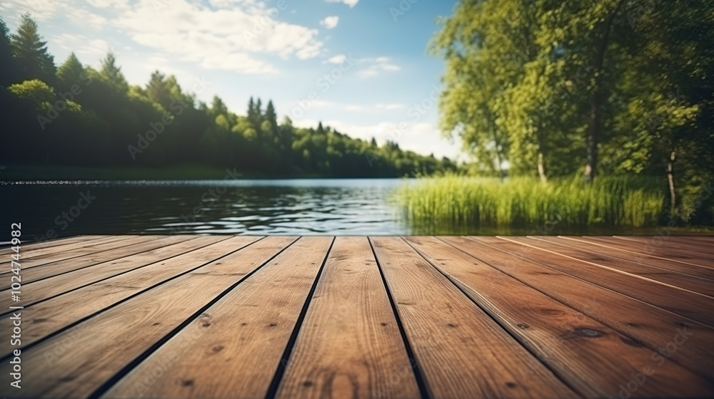 empty wooden board lake view nature background from a wooden dock blue sky and water empty wooden board lake view nature background from a wooden dock blue sky and water