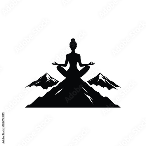 Yoga Meditation Silhouette on Mountain Top for Calm and Focused Mind