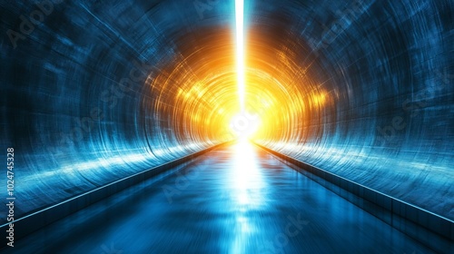 Abstract Tunnel Leading to Bright Light and Blue Sky, Symbolizing a Journey of Transformation, Hope, and Enlightenment in a Minimalistic Design
