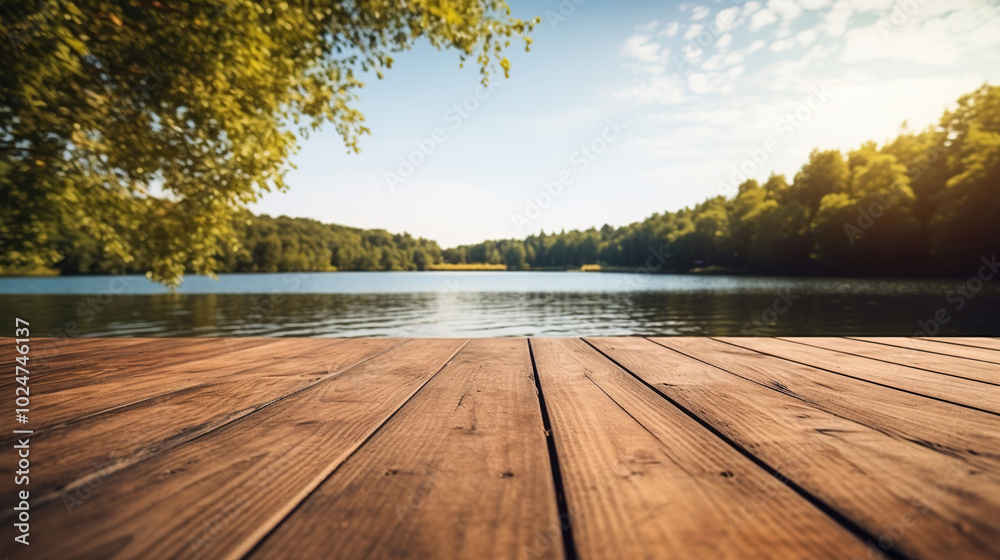 empty wooden board lake view nature background from a wooden dock blue sky and water empty wooden board lake view nature background from a wooden dock blue sky and water