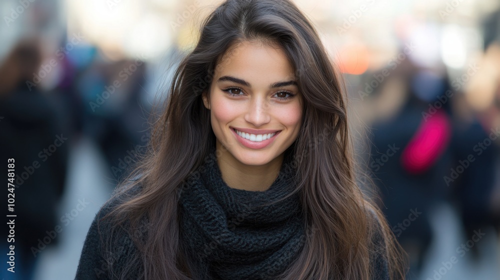 Charming portrait of a smiling young woman in urban setting for fashion and lifestyle Charming portrait of a smiling young woman in urban setting for fashion and lifestyle