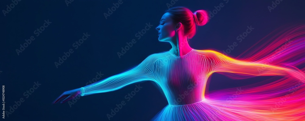 A vibrant dancer with flowing energy and colorful light trails. A vibrant dancer with flowing energy and colorful light trails.