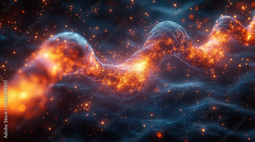 This captivating abstract illustration depicts a luminous helix winding through a cosmic backdrop filled with sparkling elements. This captivating abstract illustration depicts a luminous helix winding through a cosmic backdrop filled with sparkling elements.