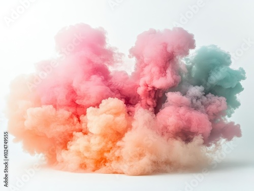 colorful smoke bomb clouds exploding against a stark white background, creating an energetic and dynamic visual impact, suitable for creative and expressive design themes