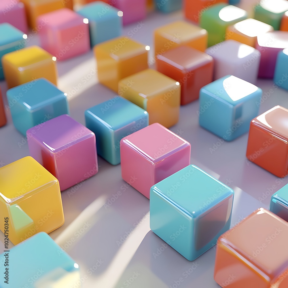 Obraz premium A colorful arrangement of glossy cubes creating a playful and vibrant visual effect.