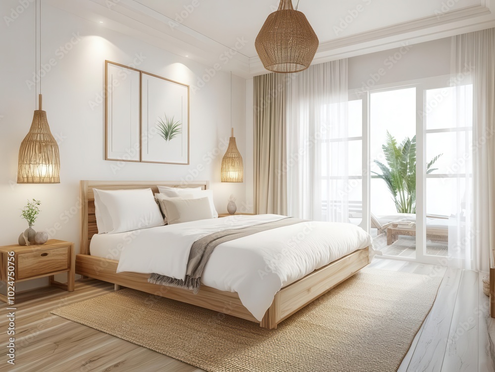 cozy and bright bedroom interior featuring warm white furnishings, contemporary design with natural wooden elements, inviting comfort and tranquility cozy and bright bedroom interior featuring warm white furnishings, contemporary design with natural wooden elements, inviting comfort and tranquility