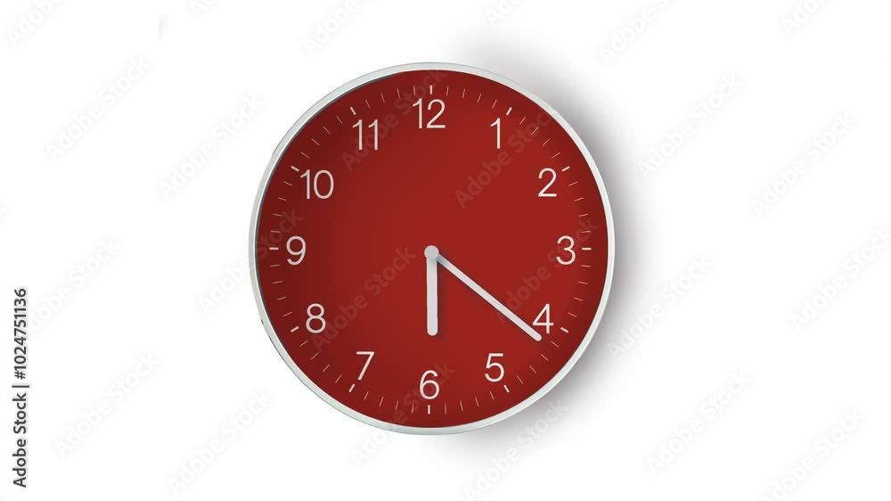 Red Analog wall clock time lapse isolated on a white background Red Analog wall clock time lapse isolated on a white background