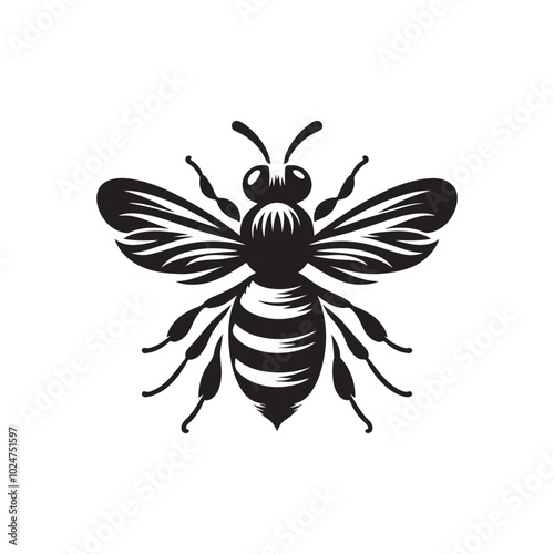 Charming Bee Silhouette Design - Simple Vector on White.