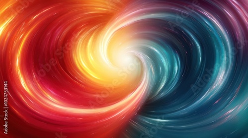 A swirling vortex of warm and cool colors creating a dynamic, abstract cosmic effect.