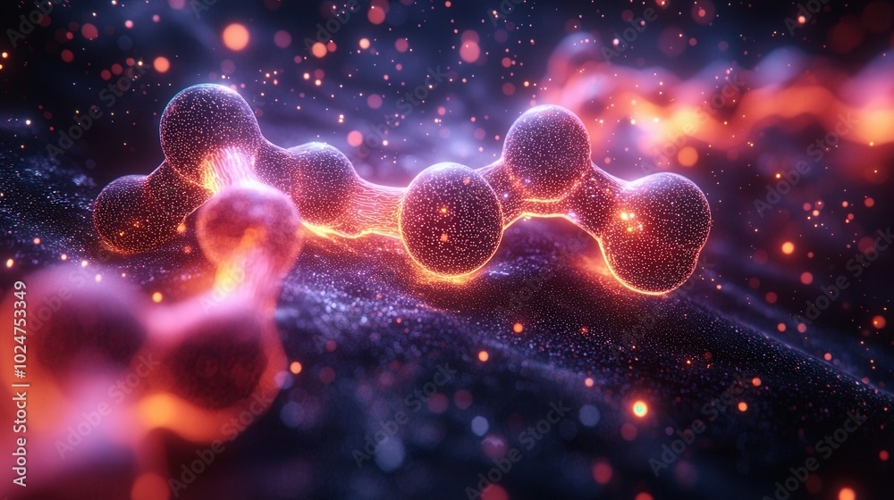 A visually striking representation of molecular structures with bright colors and sparkles, showcasing their intricate design in an abstract setting. A visually striking representation of molecular structures with bright colors and sparkles, showcasing their intricate design in an abstract setting.