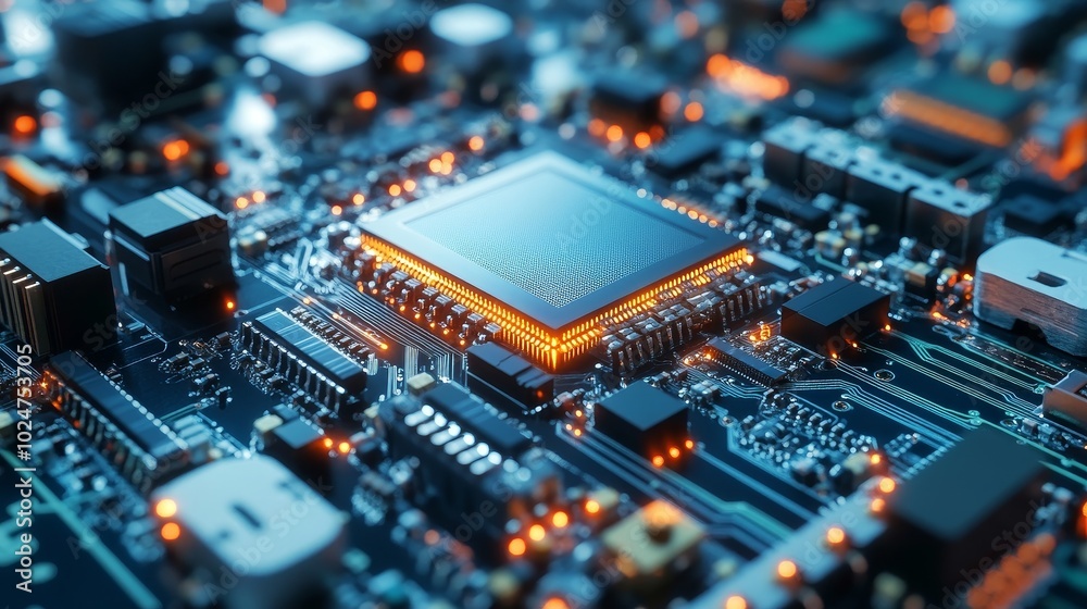 Advanced Robotic Arms Assembling High-Tech Chip Components in a Precision Engineering Environment for Futuristic Technology and Automation in the Electronics Industry Advanced Robotic Arms Assembling High-Tech Chip Components in a Precision Engineering Environment for Futuristic Technology and Automation in the Electronics Industry