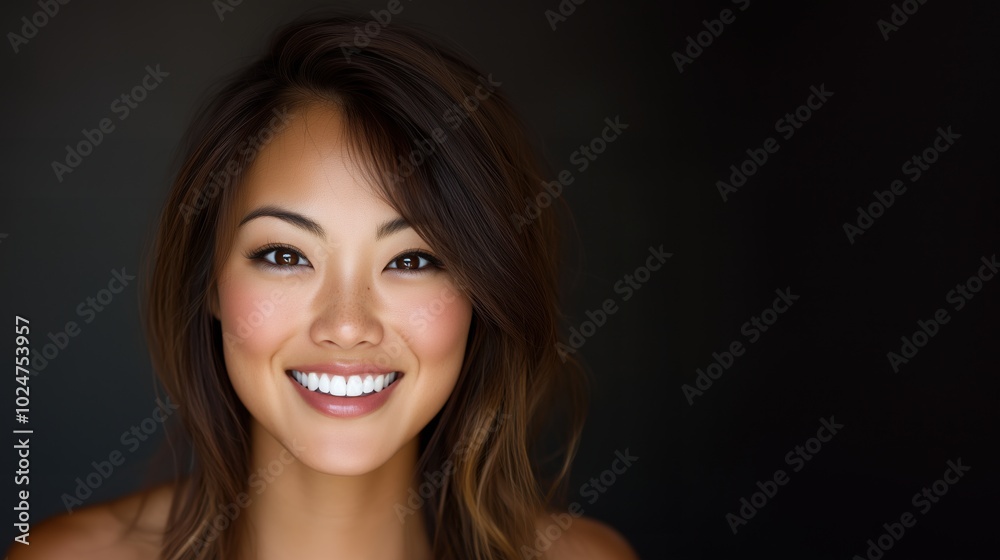 Beauty portrait of a young asian woman with radiant smile for spring campaigns Beauty portrait of a young asian woman with radiant smile for spring campaigns