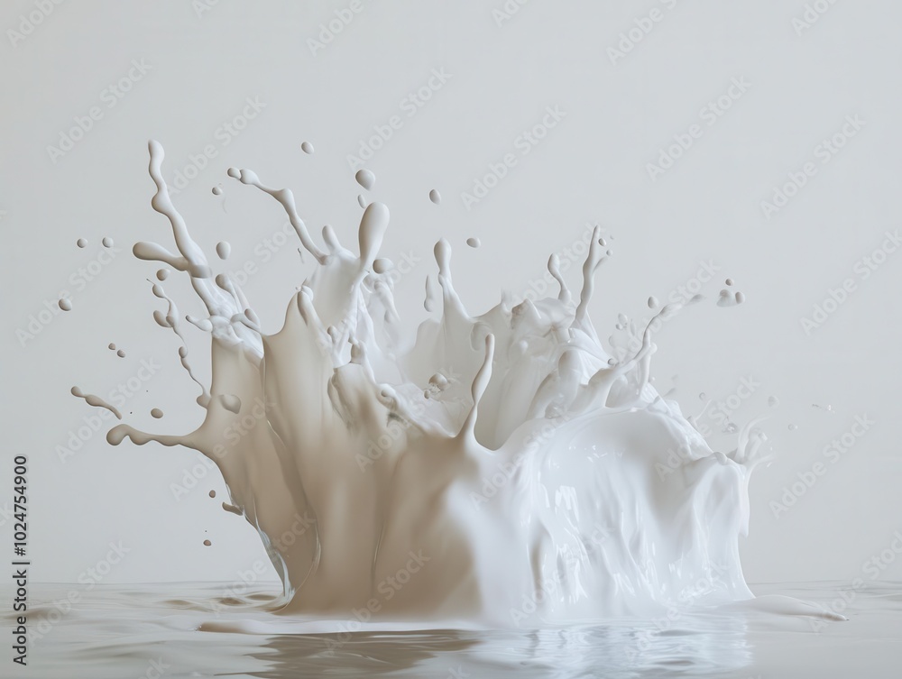 dynamic splash of milk frozen in time against a pristine white background, capturing the motion and fluidity of this common yet captivating moment in a visually striking manner dynamic splash of milk frozen in time against a pristine white background, capturing the motion and fluidity of this common yet captivating moment in a visually striking manner