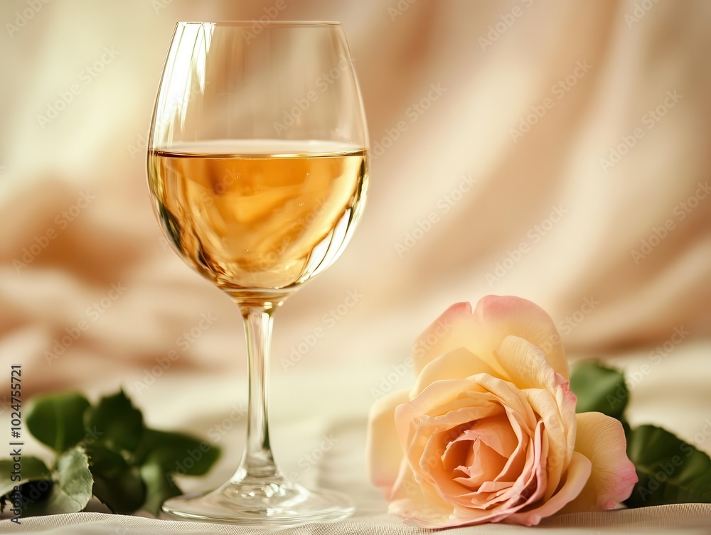 elegant glass of wine paired with a delicate rose, set against a soft background creating a romantic atmosphere, perfect for intimate moments and special occasions elegant glass of wine paired with a delicate rose, set against a soft background creating a romantic atmosphere, perfect for intimate moments and special occasions