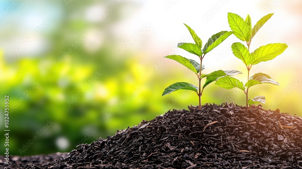 Fresh Green Plant Growing from Dark Soil Fresh Green Plant Growing from Dark Soil