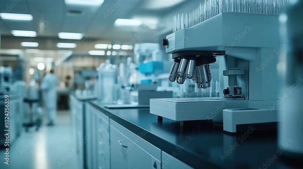 Close-up of a Sterile Biotech Lab with Sleek Automated Machines Producing Synthetic Biological Materials, Showcasing a High-Tech and Precise Environment. Close-up of a Sterile Biotech Lab with Sleek Automated Machines Producing Synthetic Biological Materials, Showcasing a High-Tech and Precise Environment.