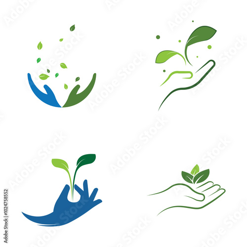 Eco care logo hand and leaf illustration