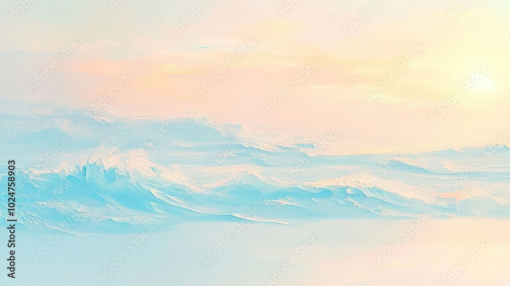 A serene seascape featuring soft waves and pastel colors, evoking tranquility and calmness. A serene seascape featuring soft waves and pastel colors, evoking tranquility and calmness.