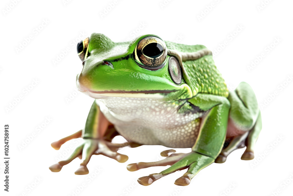 Green tree frog on transparent background: close-up portrait with bright eyes Green tree frog on transparent background: close-up portrait with bright eyes